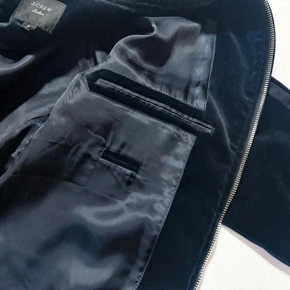 NWOT J.Crew Men's Ludlow Navy Velvet Bomber with Tuxedo Stripes